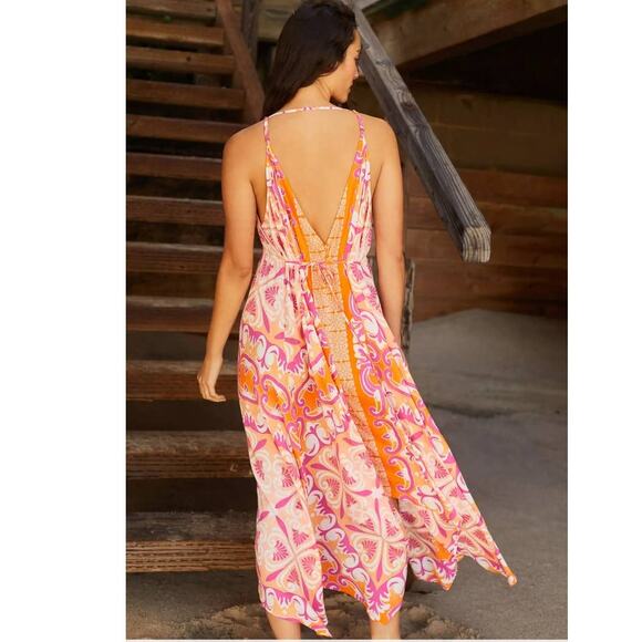 New Anthropologie Abstract Island Midi Cover-Up Dress $120 PLUS 1X Orange Motif - Picture 6 of 6